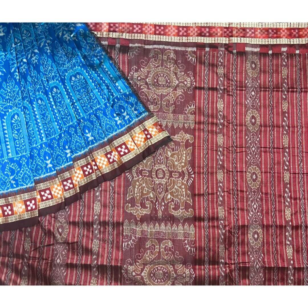 Handwoven Silk | Bandha Sambalpuri Saree - Copper Sulphate Blue Colour - Taalapatra Vibes
