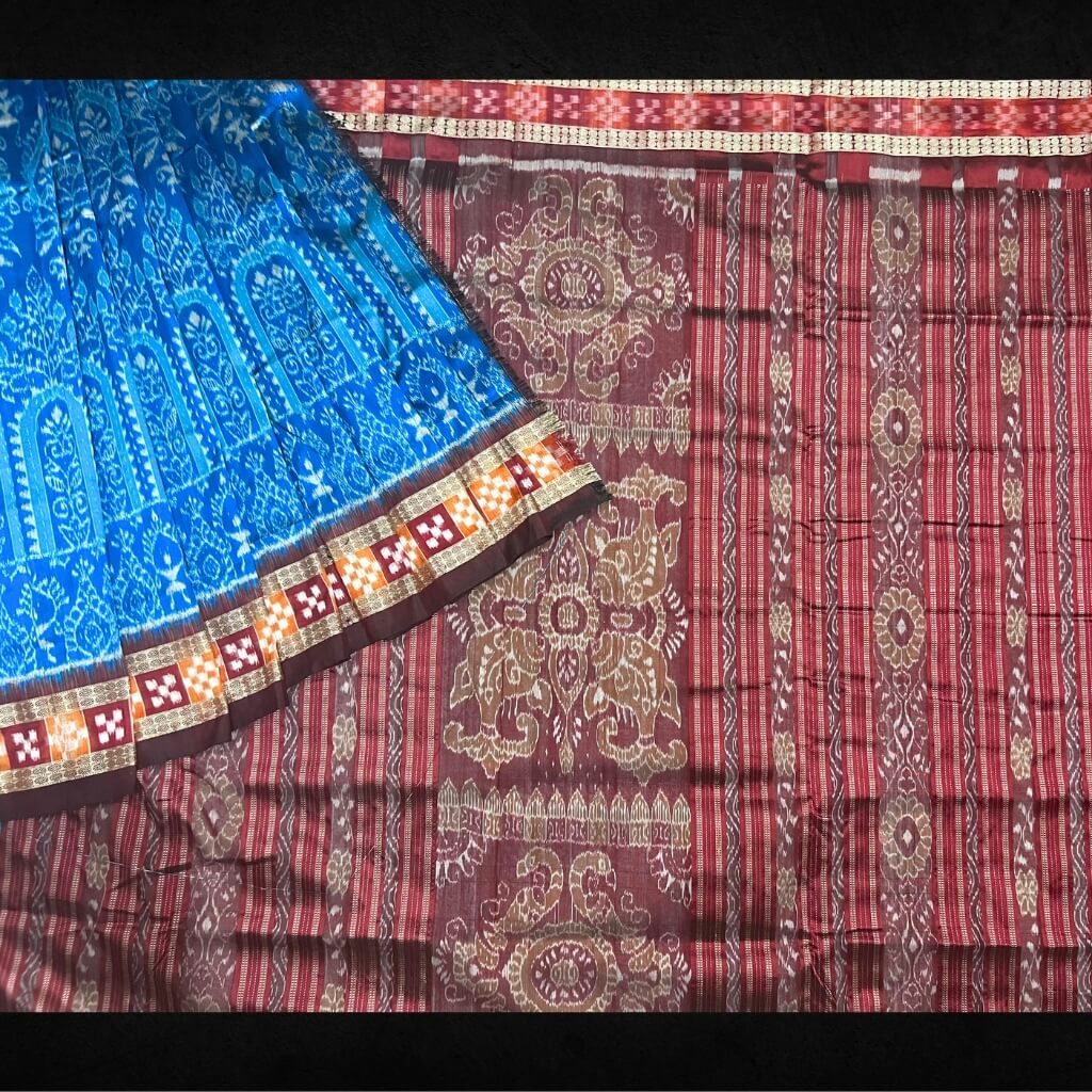 Handwoven Silk | Bandha Sambalpuri Saree - Copper Sulphate Blue Colour - Taalapatra