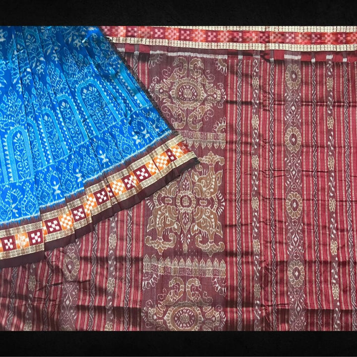 Handwoven Silk | Bandha Sambalpuri Saree - Copper Sulphate Blue Colour - Taalapatra