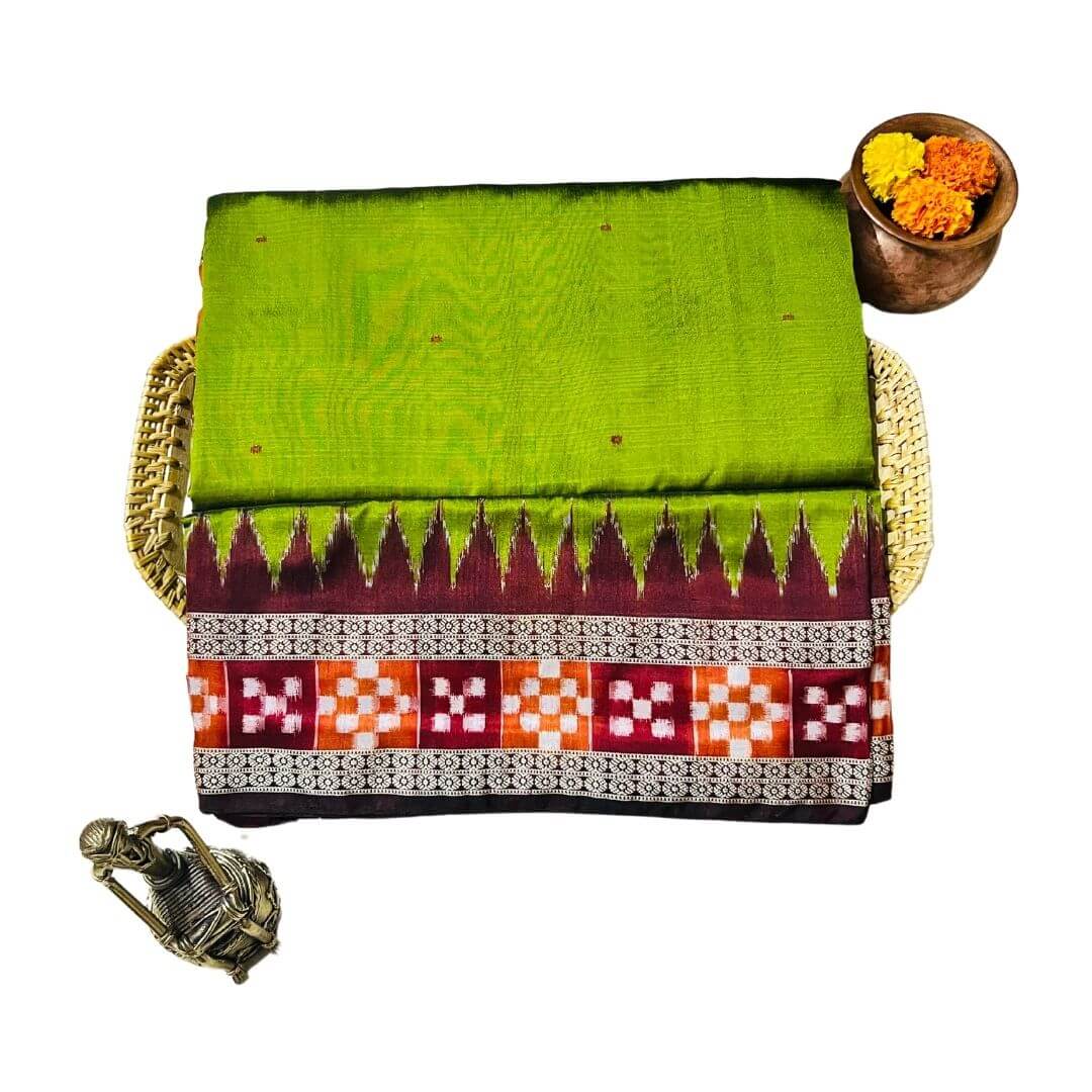 Handwoven Silk | Sambalpuri Saree - Olive Green Colour