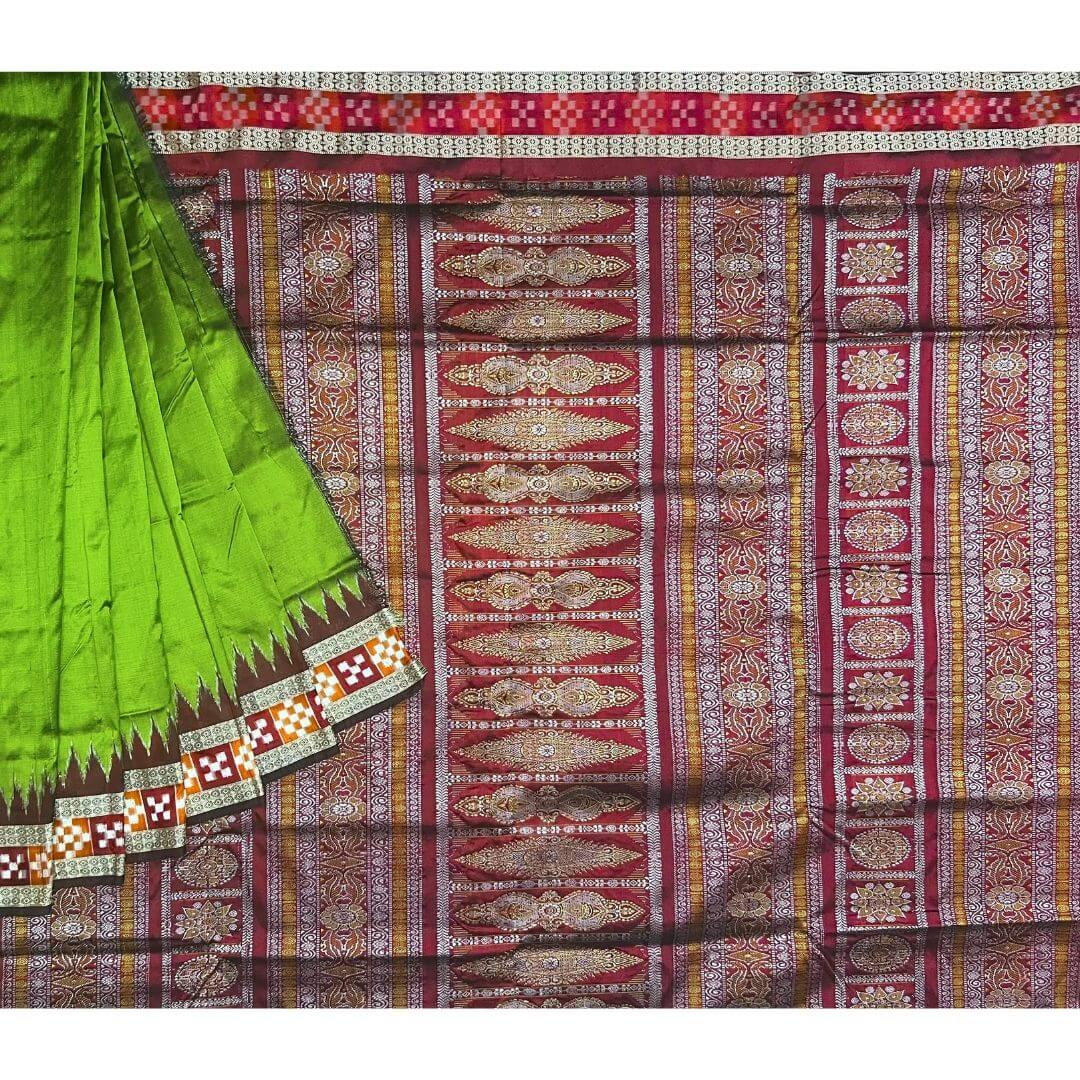 Handwoven Silk | Sambalpuri Saree - Olive Green Colour