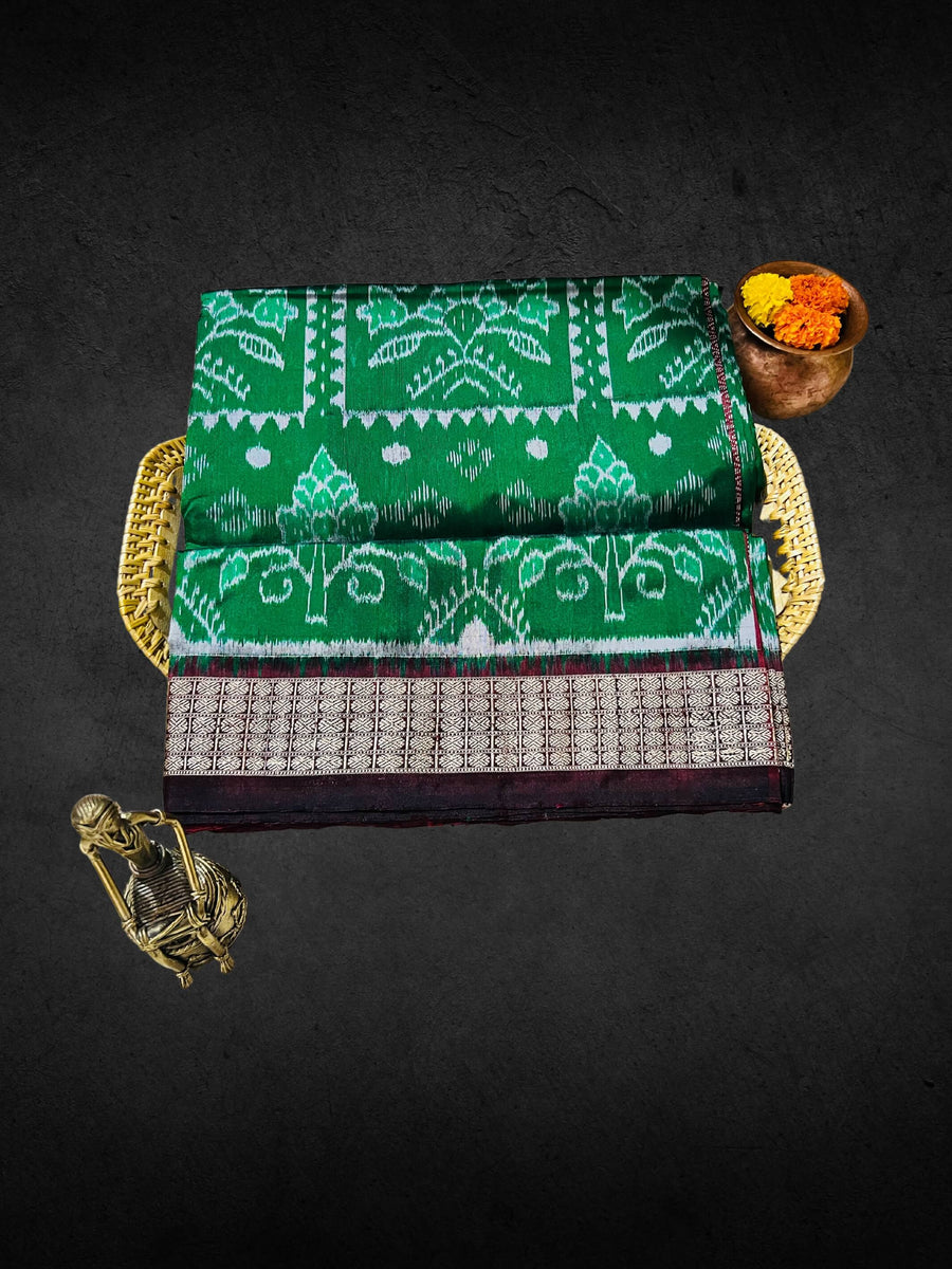 Handwoven Sambalpuri Silk Saree - Green - Taalapatra