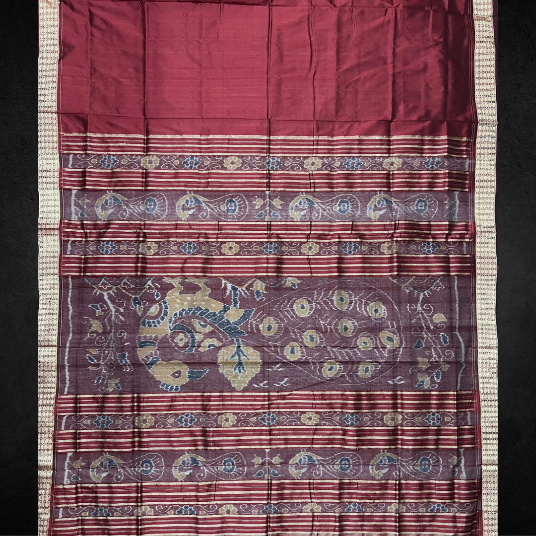 Handwoven Silk | Body Bandha Sambalpuri Saree - Dark Forest Green Colour - Taalapatra