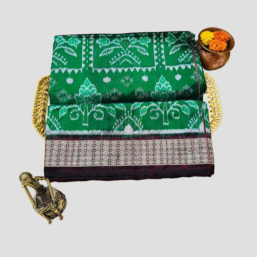 Handwoven Sambalpuri Silk Saree - Green - Taalapatra