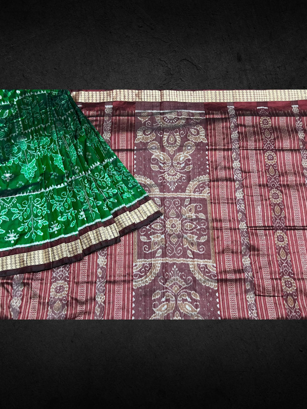 Handwoven Sambalpuri Silk Saree - Green - Taalapatra
