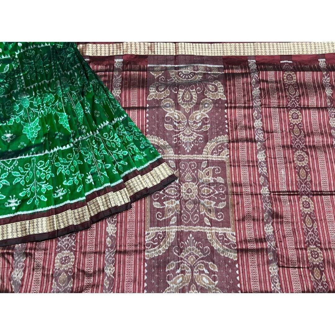 Handwoven Sambalpuri Silk Saree - Green - Taalapatra Vibes