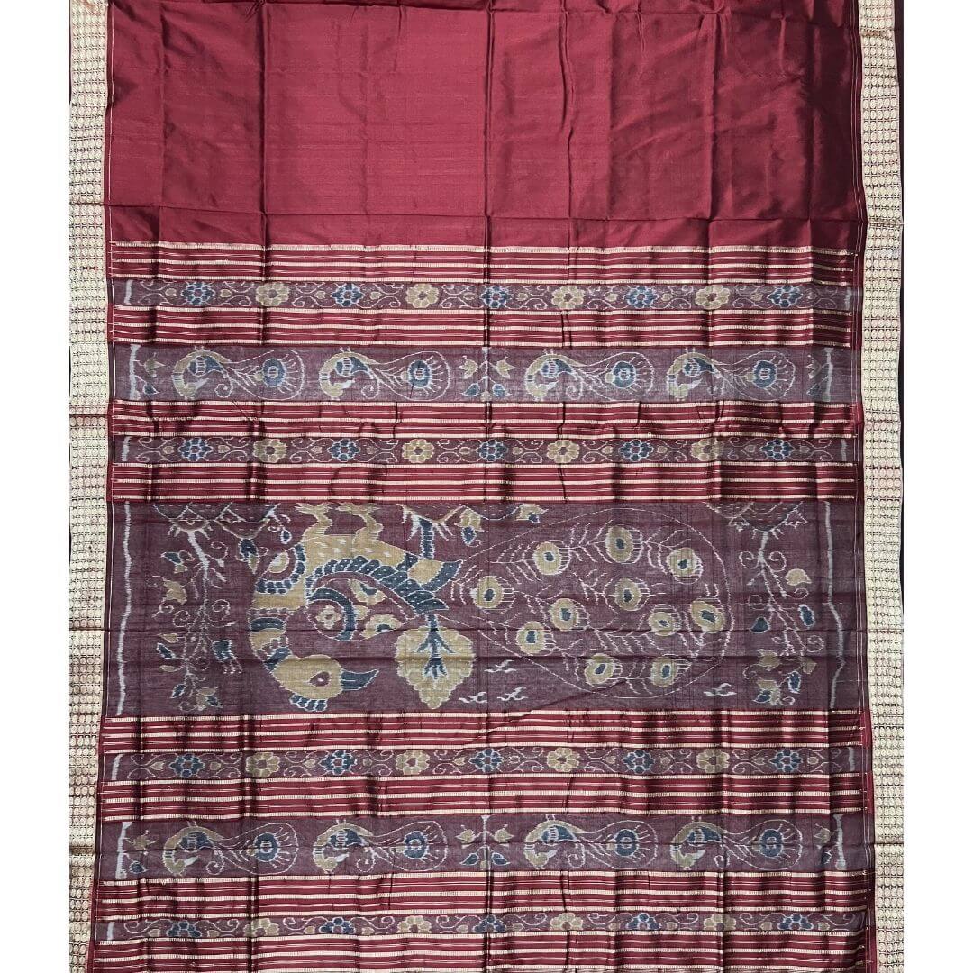 Handwoven Silk | Body Bandha Sambalpuri Saree - Dark Forest Green Colour - Taalapatra Vibes