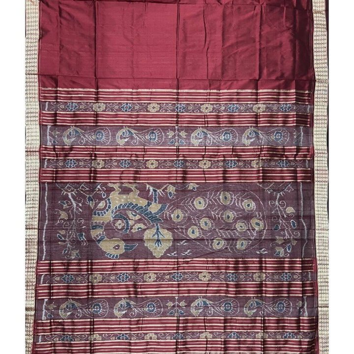 Handwoven Silk | Body Bandha Sambalpuri Saree - Dark Forest Green Colour - Taalapatra Vibes