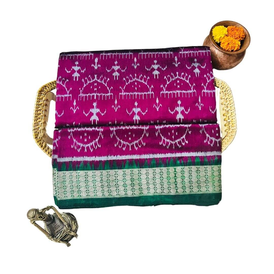 Handwoven Silk | Body Bandha Sambalpuri Saree - Magenta Colour