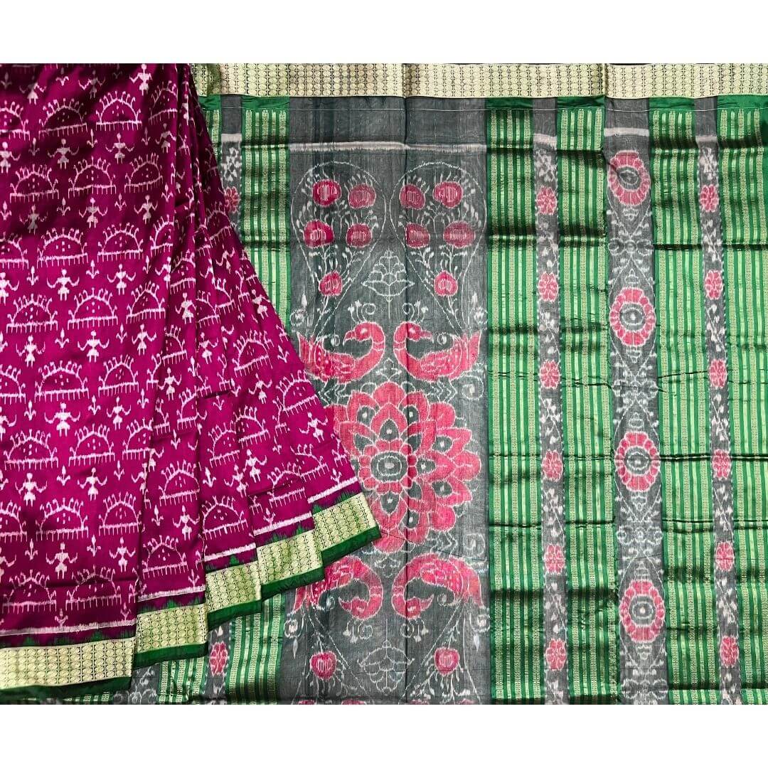 Handwoven Silk | Body Bandha Sambalpuri Saree - Magenta Colour