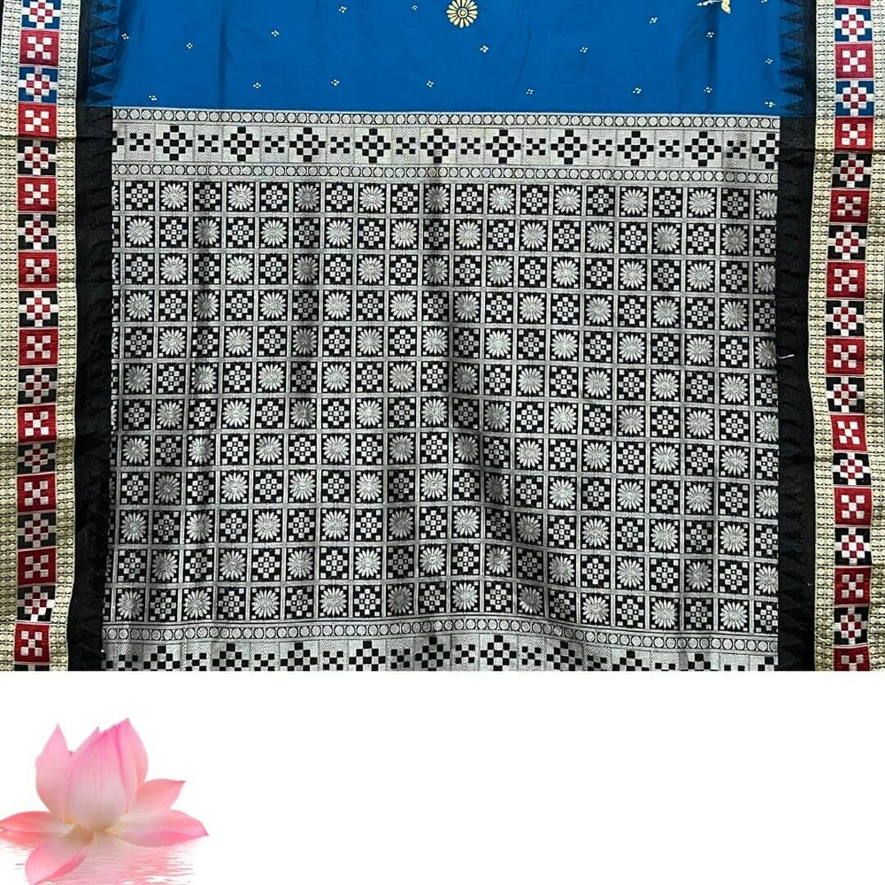 Hand Painted Pattachitra | Silk Saree (Dancing Women) - Blue Colour - Taalapatra Vibes