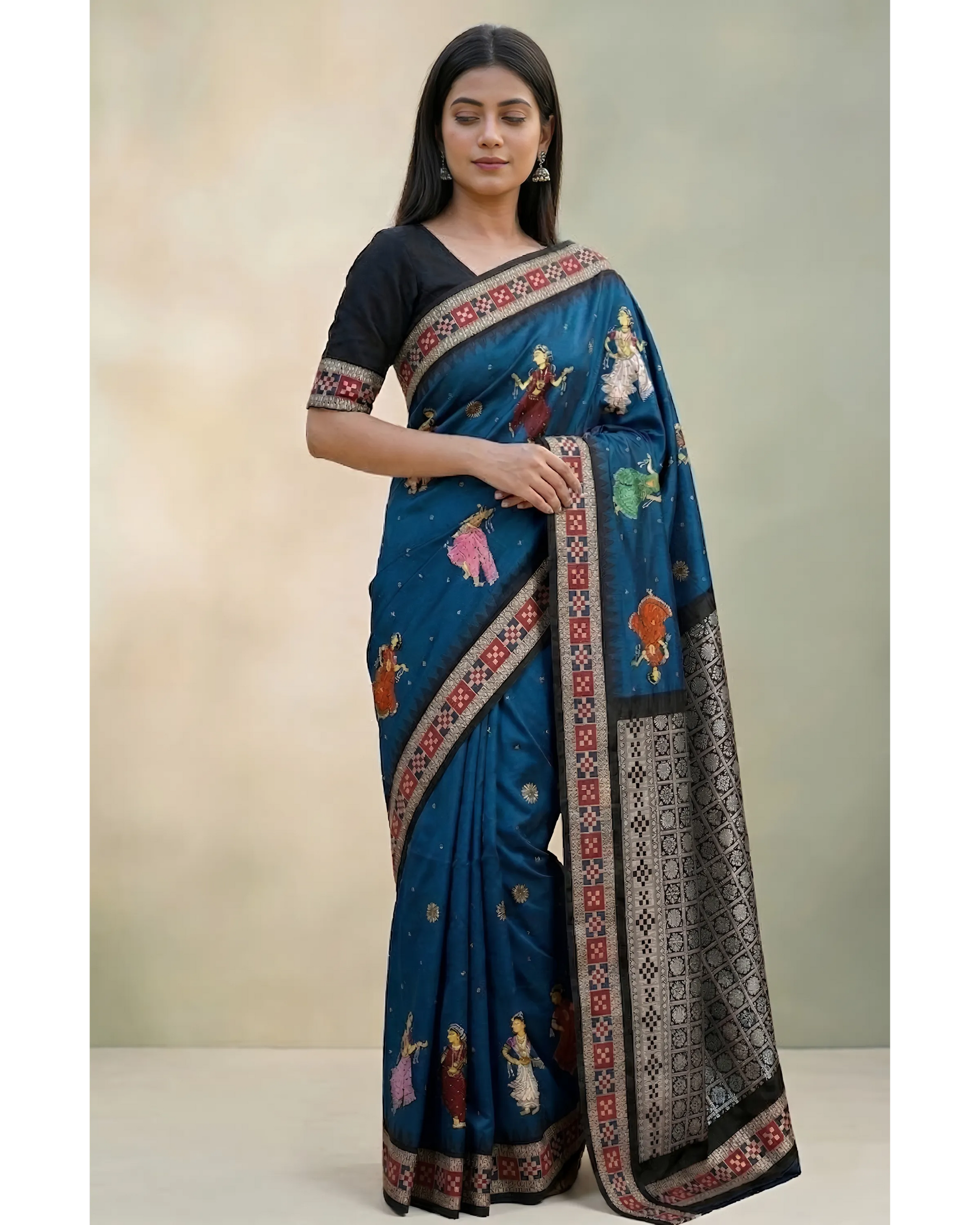 Hand Painted Pattachitra Silk Saree