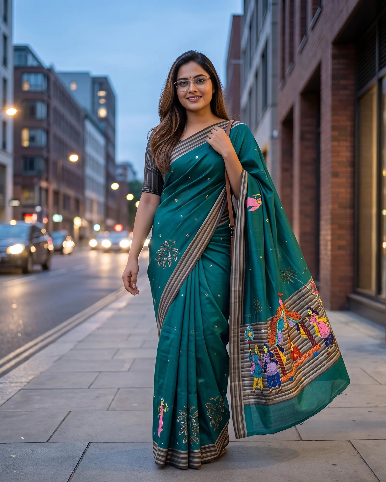 Hand Painted Pattachitra | Silk Saree (Palki) - Sea Green Colour - Taalapatra Vibes