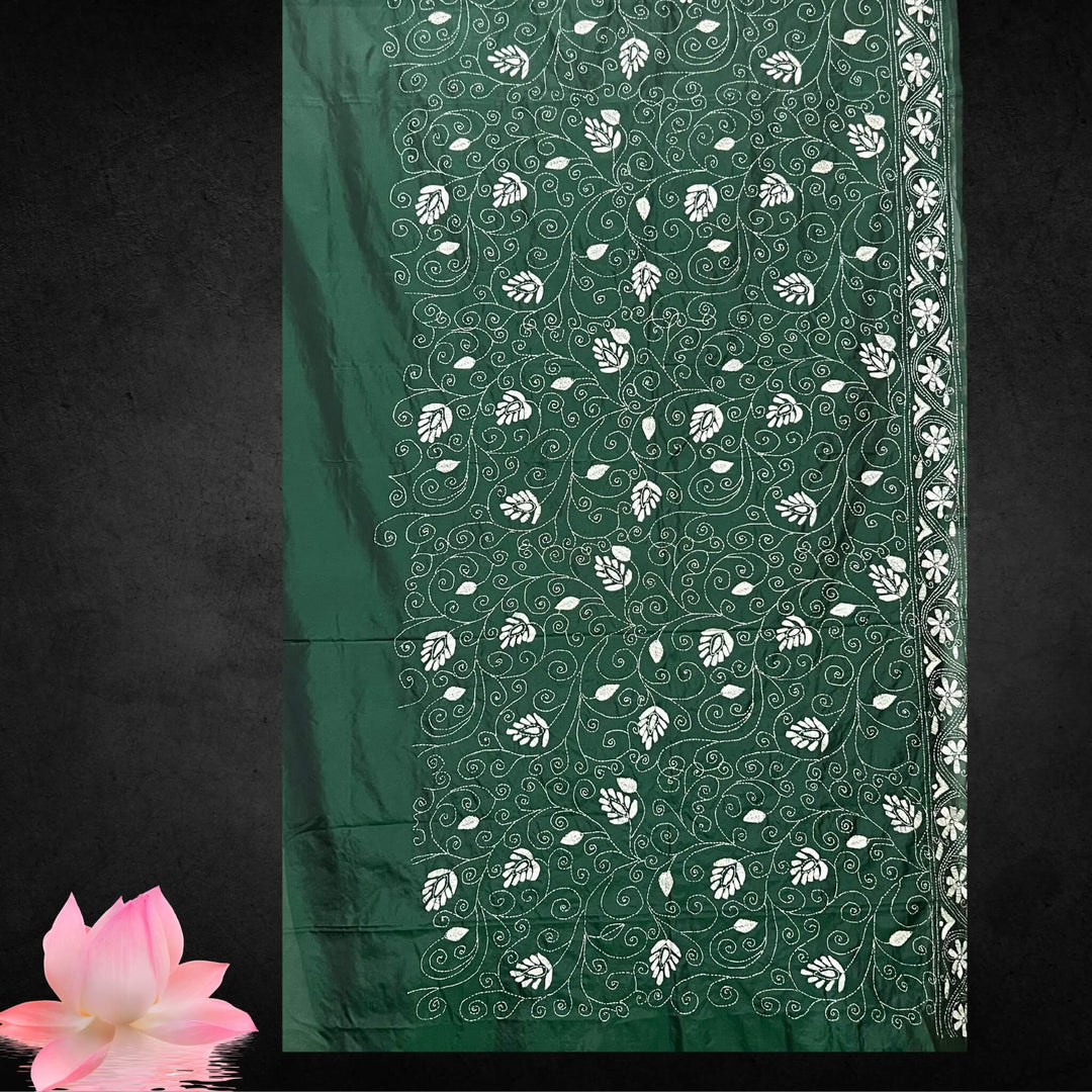 Handwoven Embroidery | Silk Saree - Dark Green Colour - Taalapatra