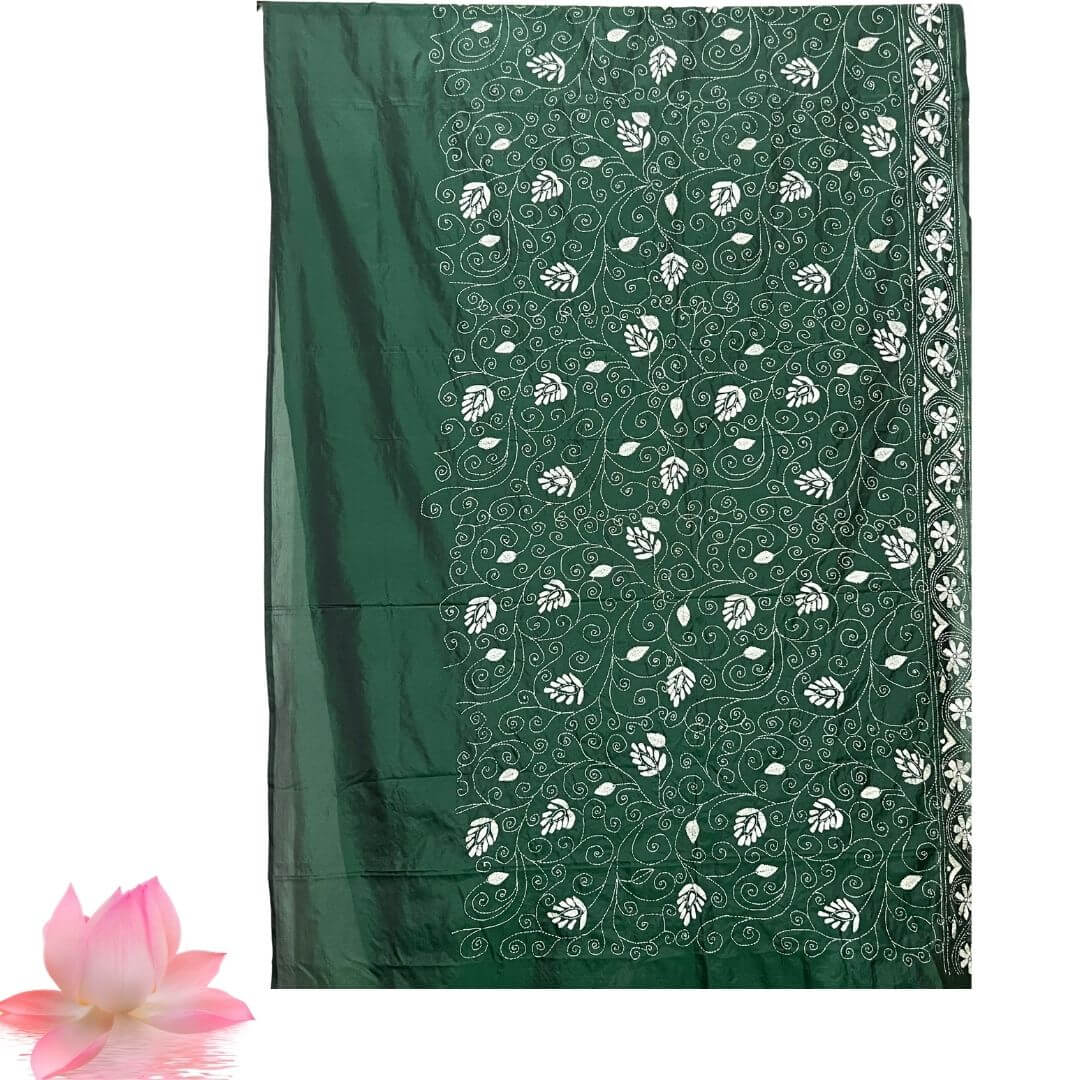Handwoven Embroidery | Silk Saree - Dark Green Colour - Taalapatra Vibes