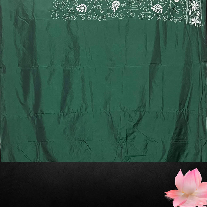 Handwoven Embroidery | Silk Saree - Dark Green Colour - Taalapatra