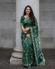 Handwoven Embroidery | Silk Saree - Dark Green Colour