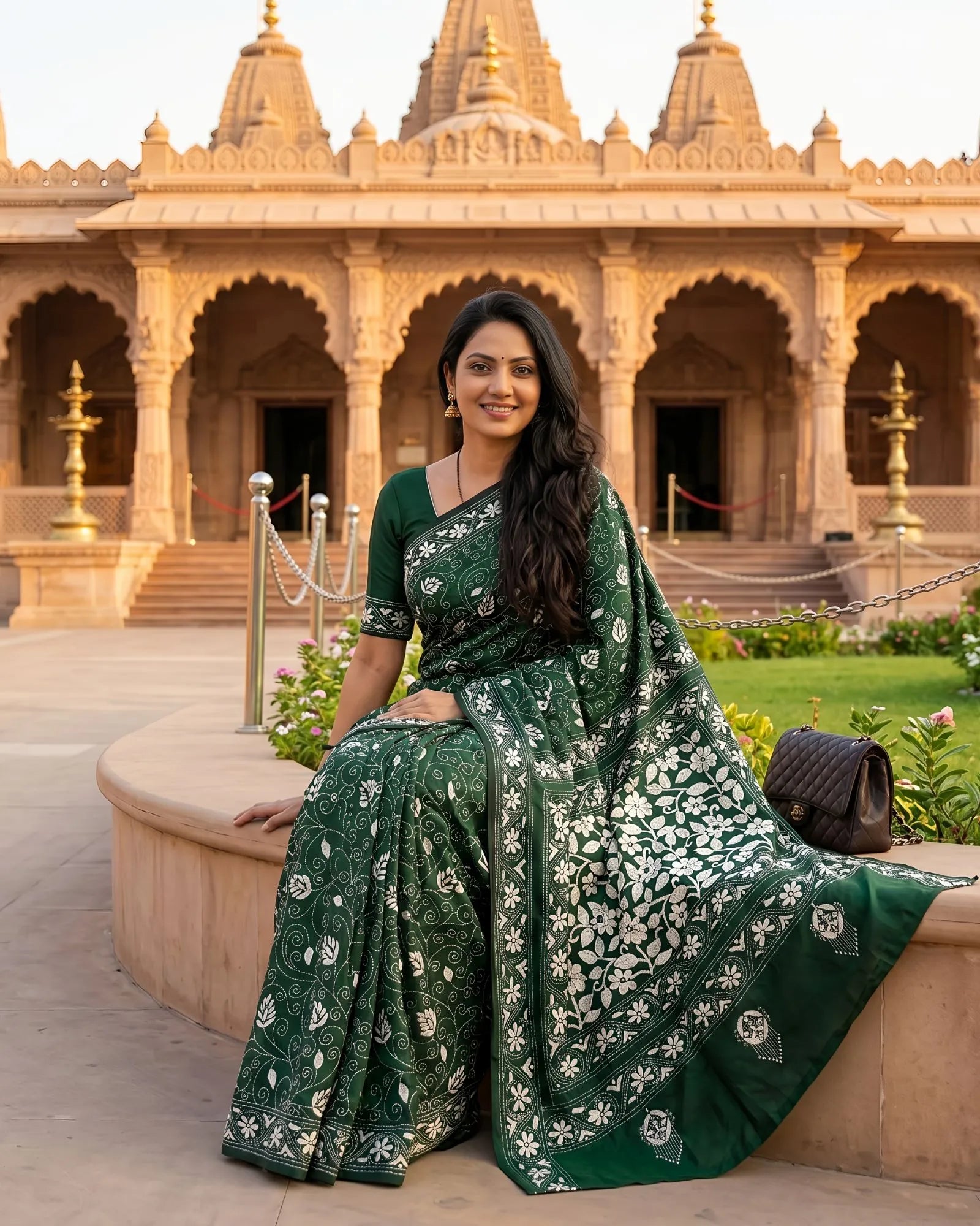 Handwoven Embroidery | Silk Saree - Dark Green Colour