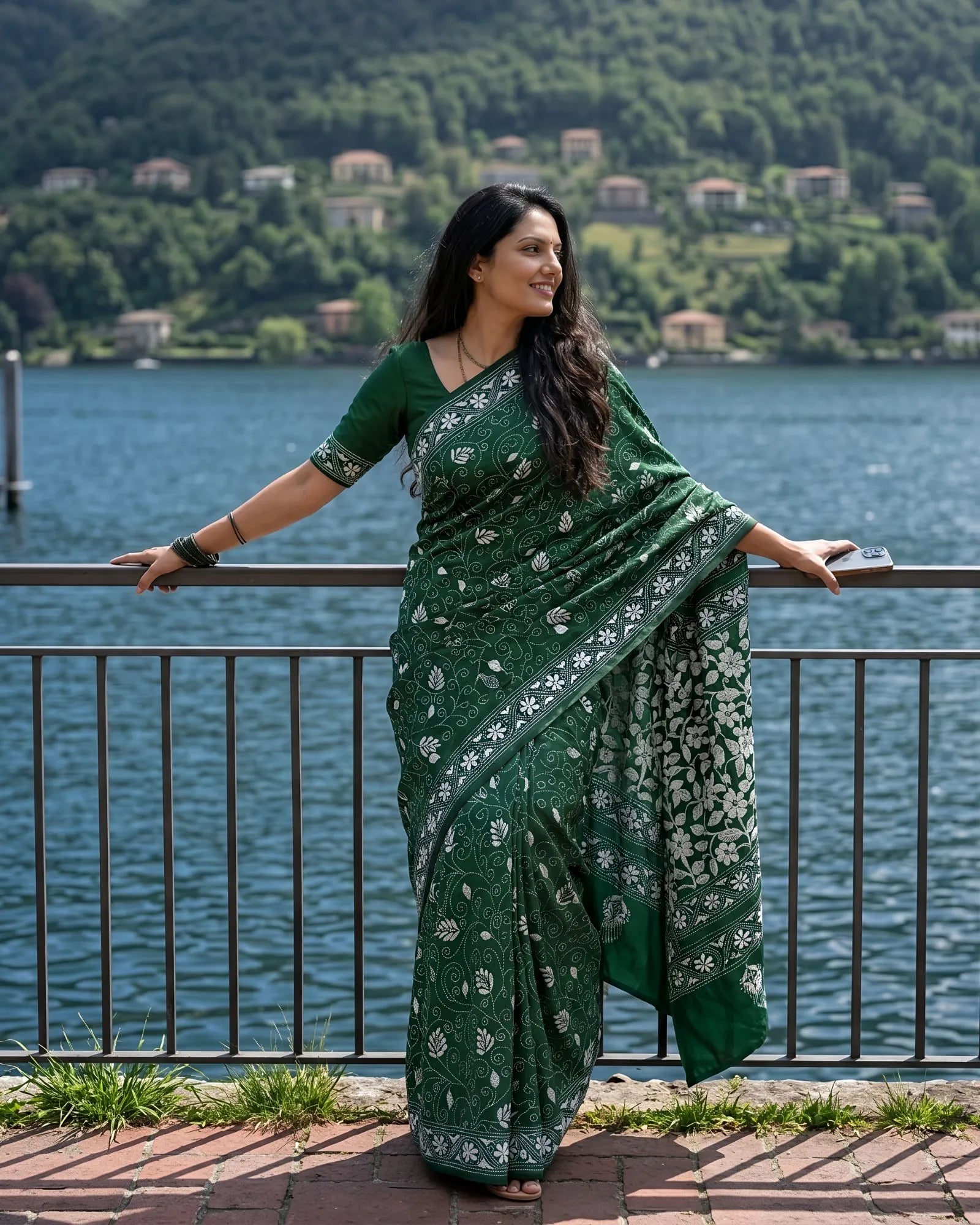 Handwoven Embroidery | Silk Saree - Dark Green Colour