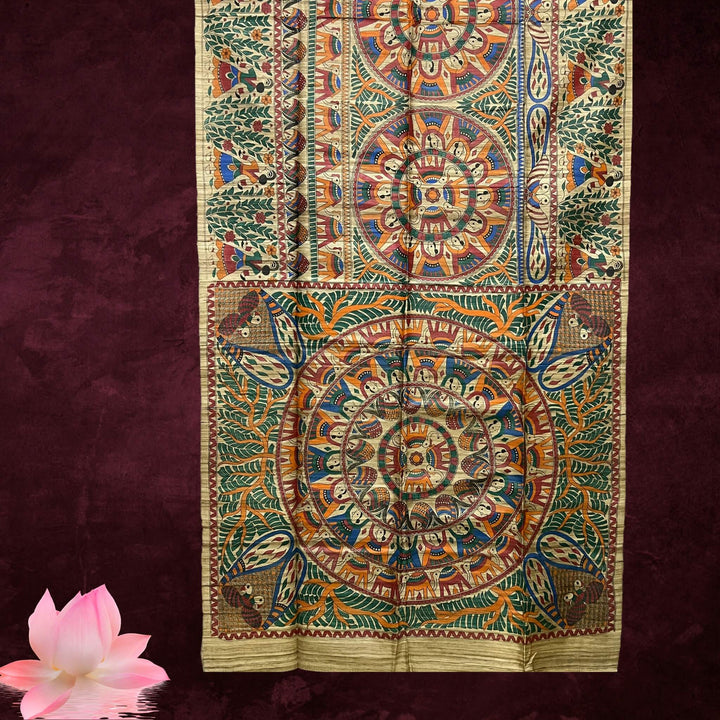 Painted Tussar | Silk Saree (Intricate Design) - Dark Beige (Ghee) Colour - Taalapatra