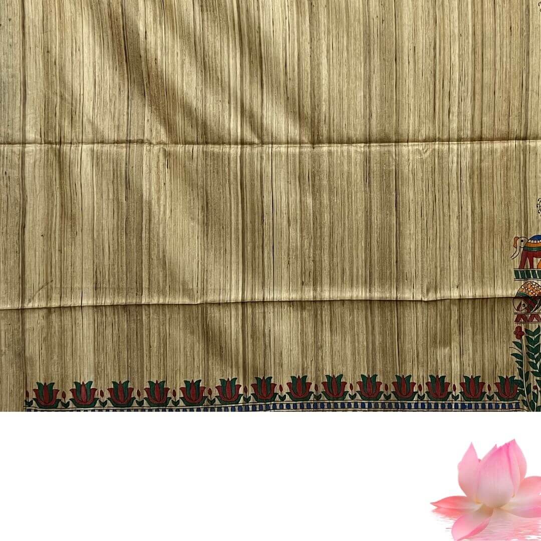 Painted Tussar | Silk Saree (Intricate Design) - Dark Beige (Ghee) Colour - Taalapatra Vibes