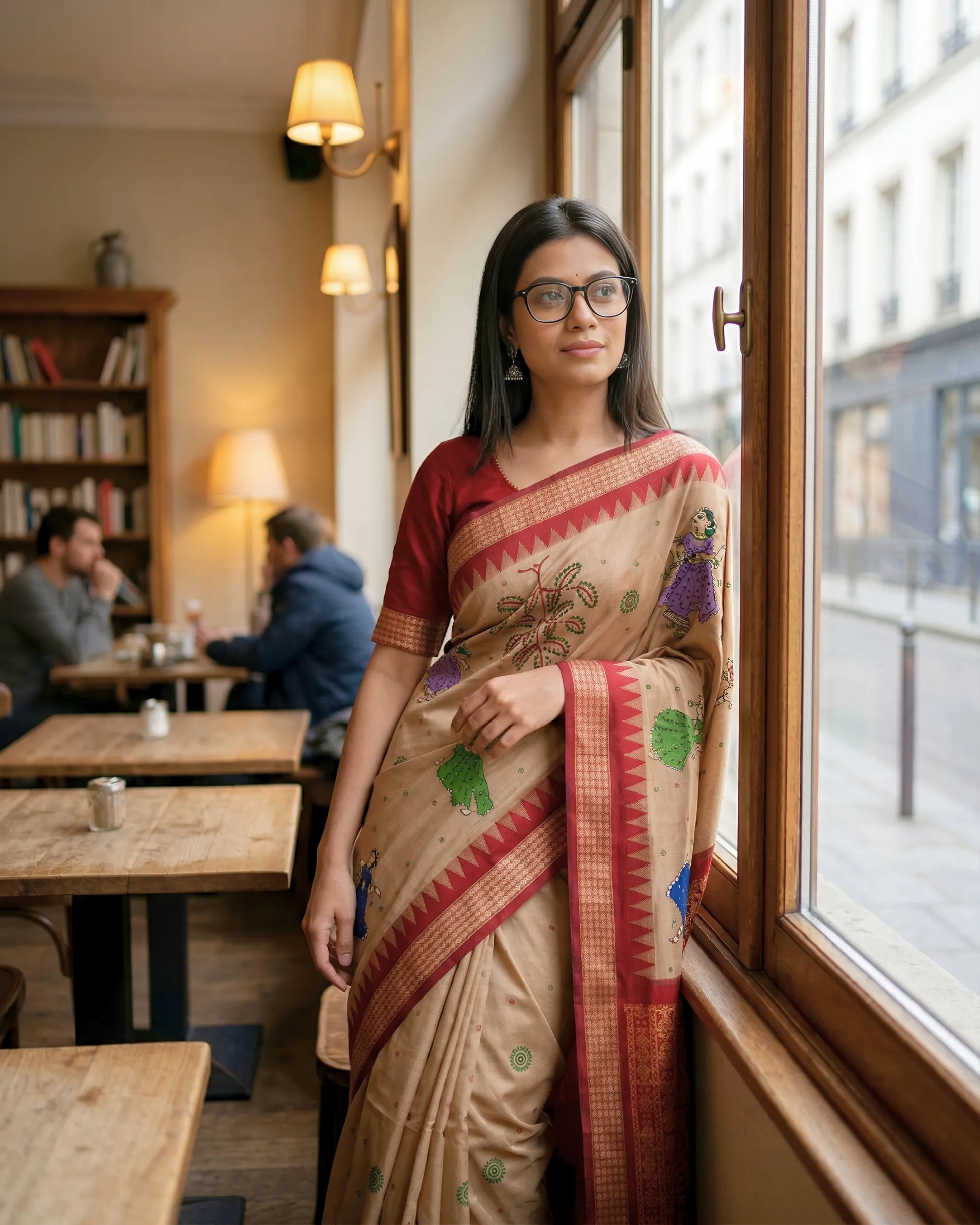 Light Peach Hand Painted Pattachitra Silk Saree