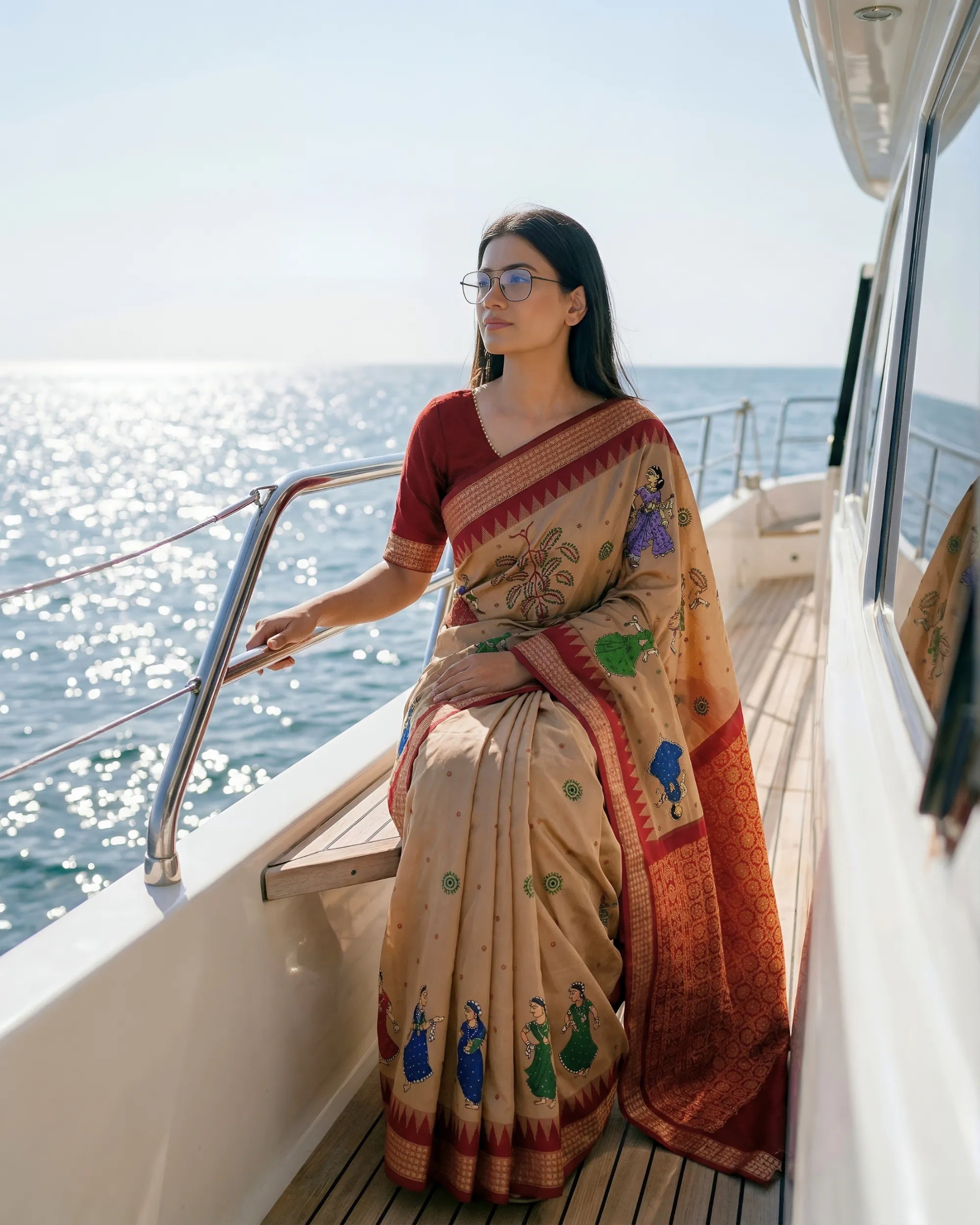 Light Peach Hand Painted Pattachitra Silk Saree