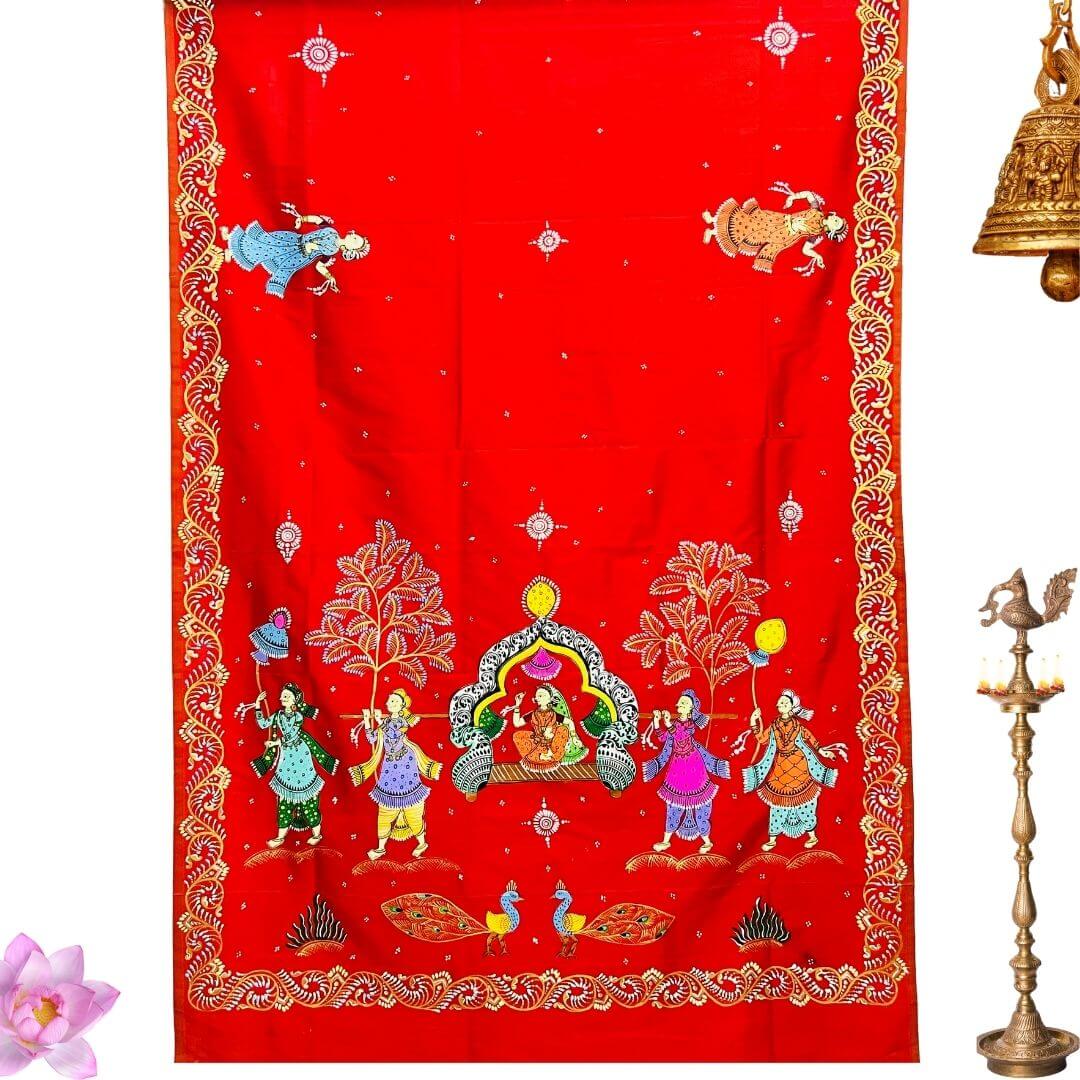 Taalapatra - Hand Painted Pattachitra | Silk Saree (Palki) - Red