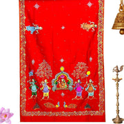 Taalapatra - Hand Painted Pattachitra | Silk Saree (Palki) - Red