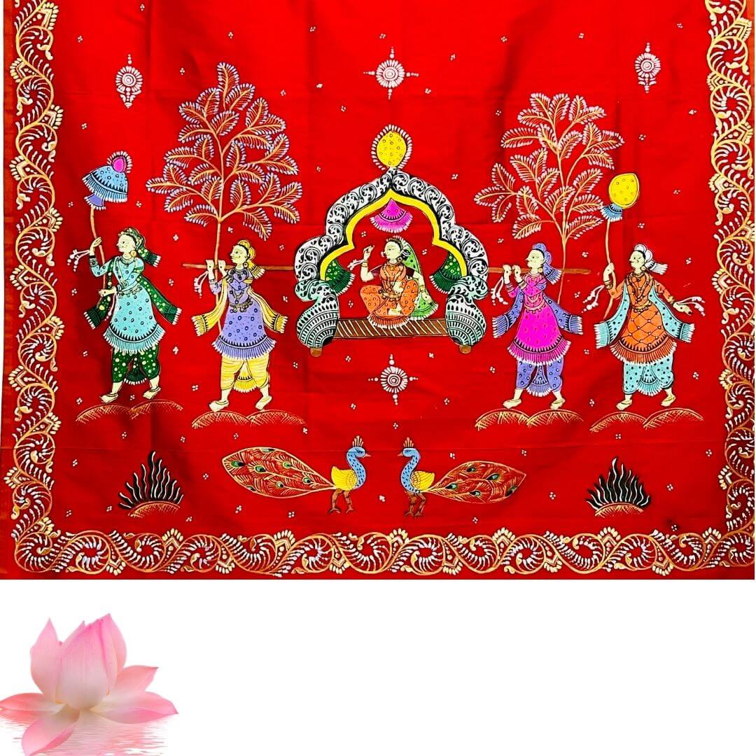 Taalapatra - Hand Painted Pattachitra | Silk Saree (Palki) - Red