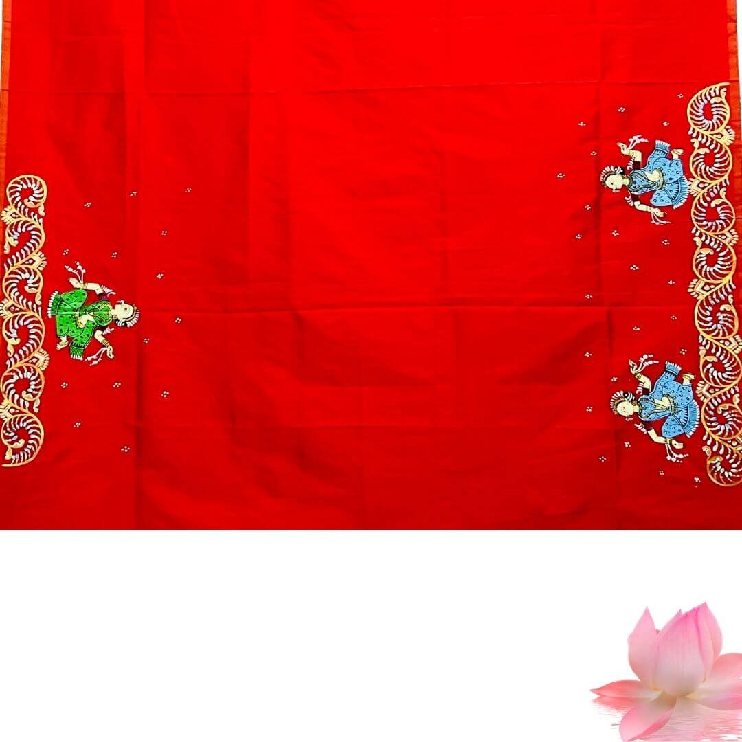 Taalapatra - Hand Painted Pattachitra | Silk Saree (Palki) - Red