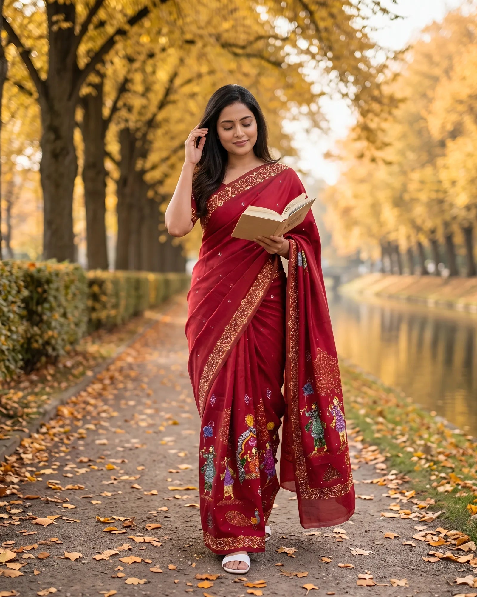 Taalapatra - Hand Painted Pattachitra | Silk Saree (Palki) - Red