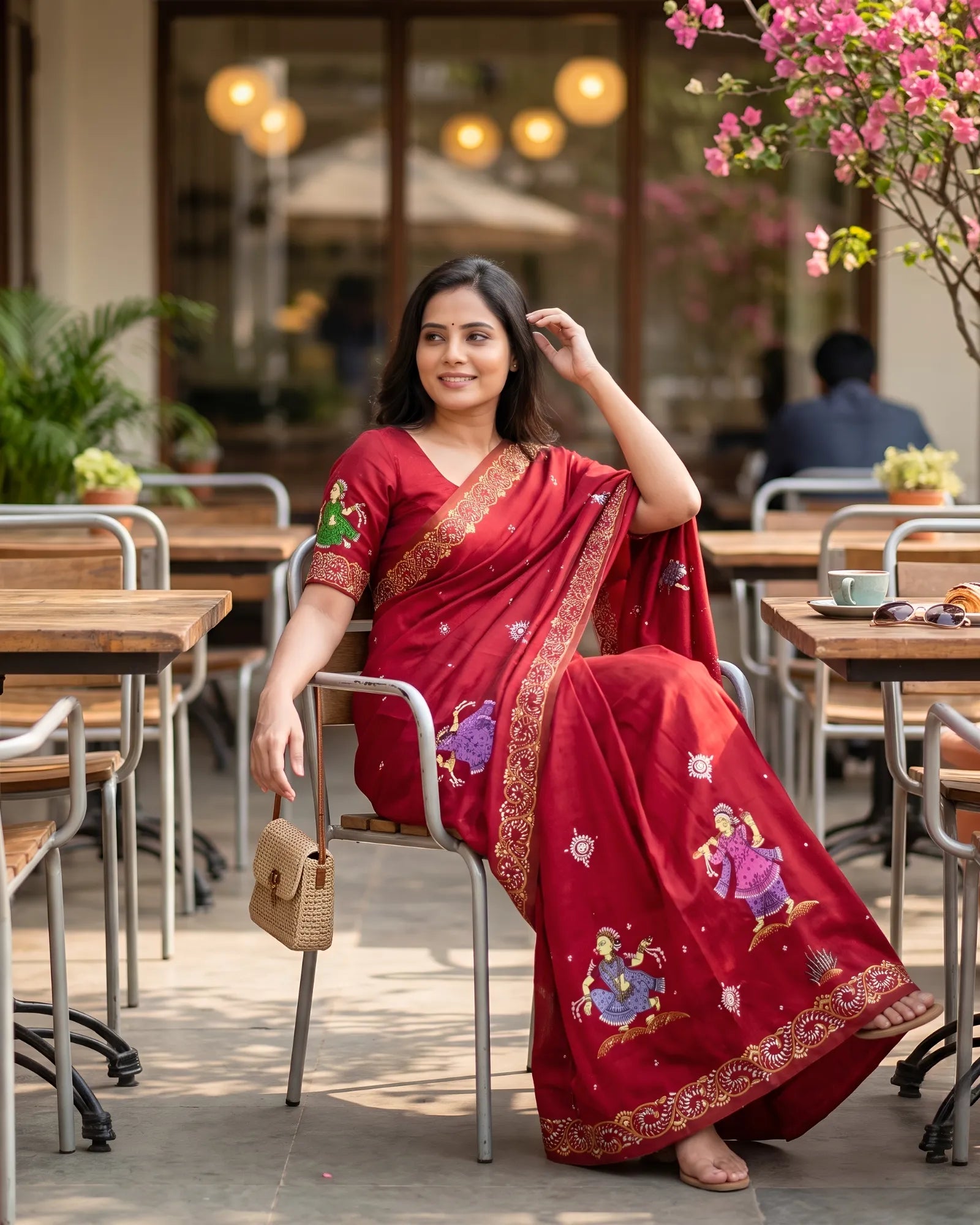 Taalapatra - Hand Painted Pattachitra | Silk Saree (Palki) - Red