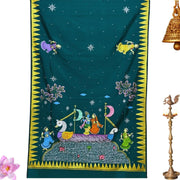 Hand Painted Pattachitra | Silk Saree (Radha Krishna) - Cadmium Green Colour - Taalapatra Vibes