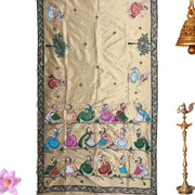 Taalapatra - Hand Painted Pattachitra | Tussar Silk Saree (Grp Dancing Women) - Beige Colour