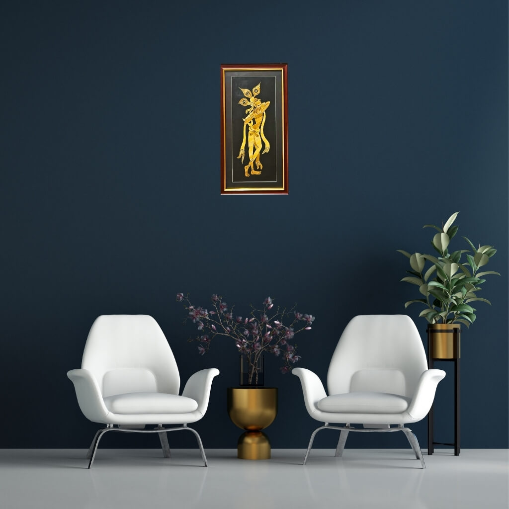 Straw Craft Painting | Shri Krishna with Flute - FRAMED - Taalapatra Vibes