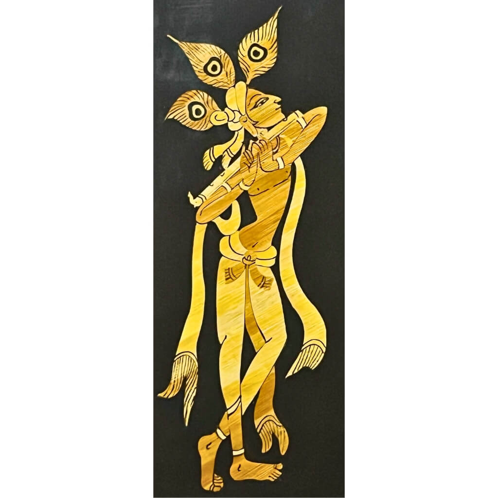 Straw Craft Painting | Shri Krishna with Flute - FRAMED - Taalapatra Vibes
