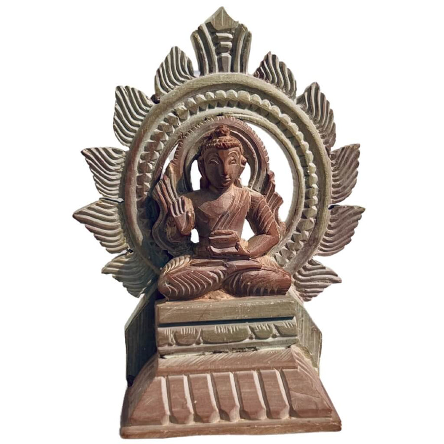 Handcrafted Stone Artefact | Lord Buddha Sitting on High Simhasana Posture (Design 1) - Taalapatra
