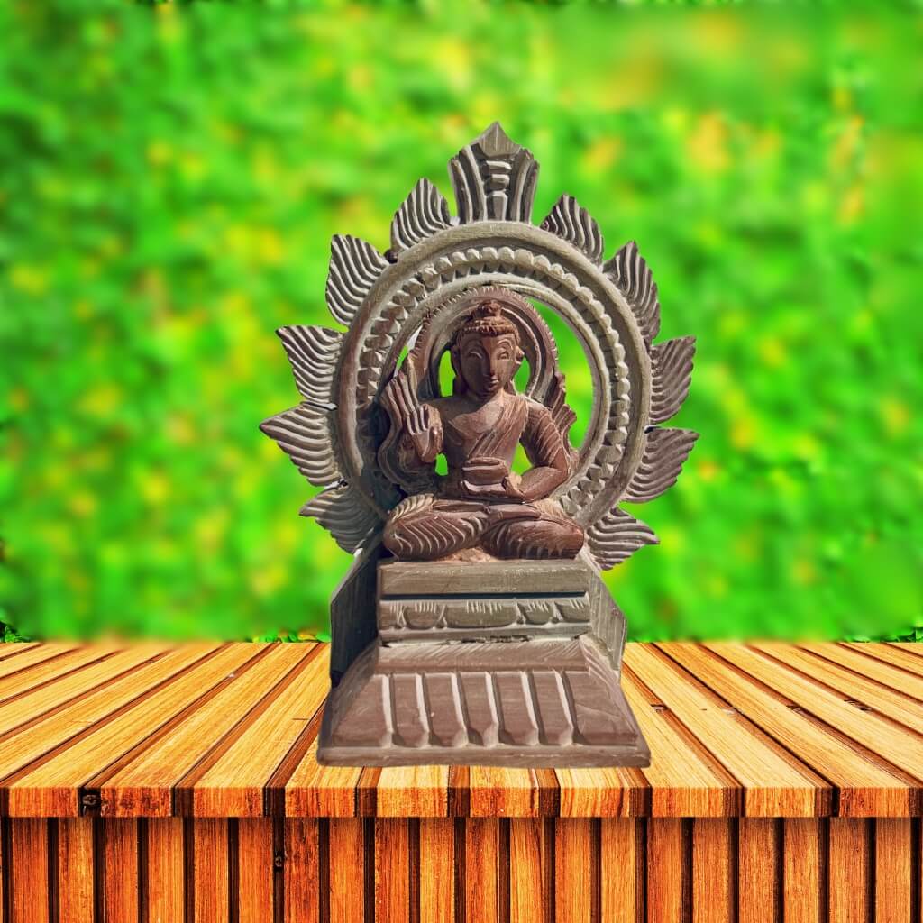 Handcrafted Stone Artefact | Lord Buddha Sitting on High Simhasana Posture (Design 1) - Taalapatra Vibes