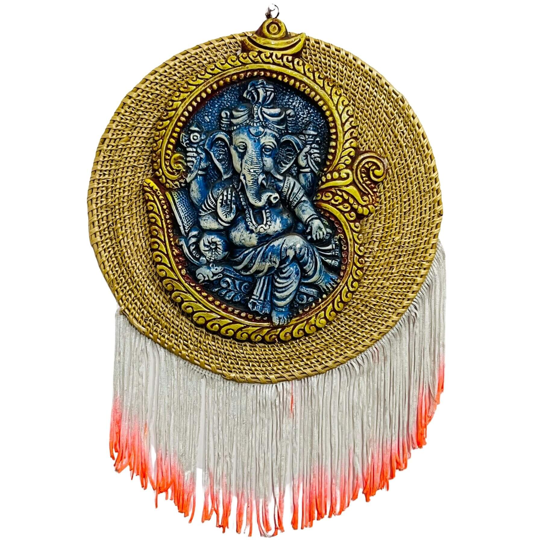 Paper Mache | Ganesha on Golden Straw (Antique Blue) - Taalapatra Vibes