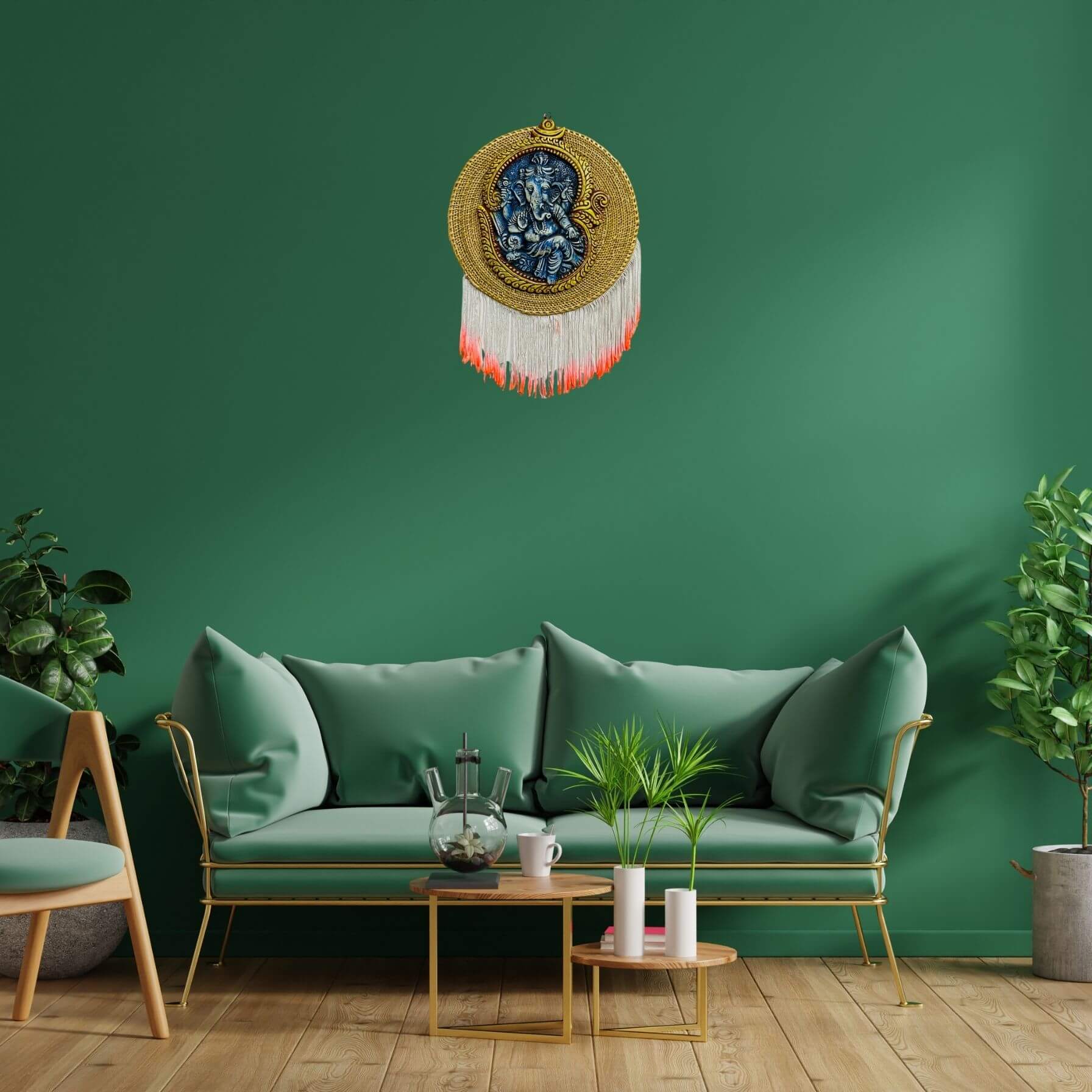 Paper Mache | Ganesha on Golden Straw (Antique Blue) - Taalapatra Vibes