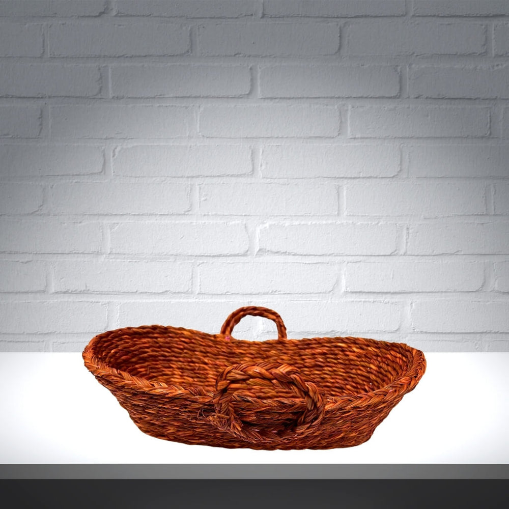 Sabai Grass | Bread Basket (Oval with Handle) - Rusty Orange - Taalapatra