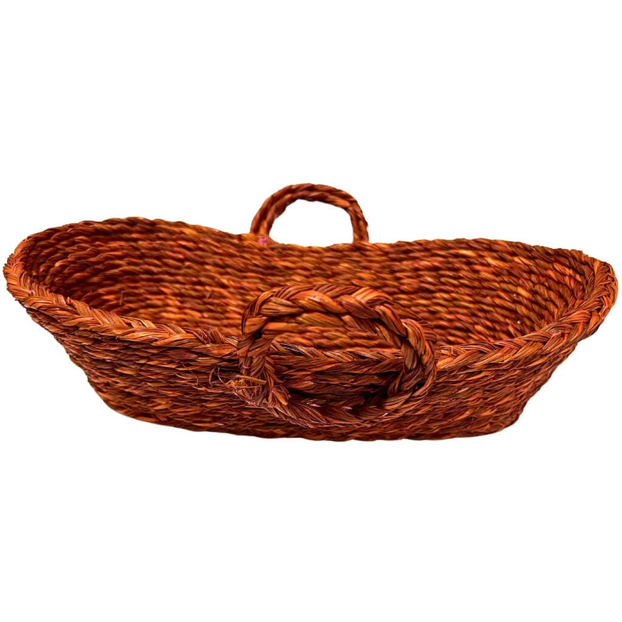 Sabai Grass | Bread Basket (Oval with Handle) - Rusty Orange - Taalapatra