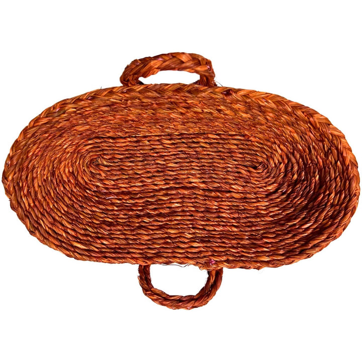 Sabai Grass | Bread Basket (Oval with Handle) - Rusty Orange - Taalapatra