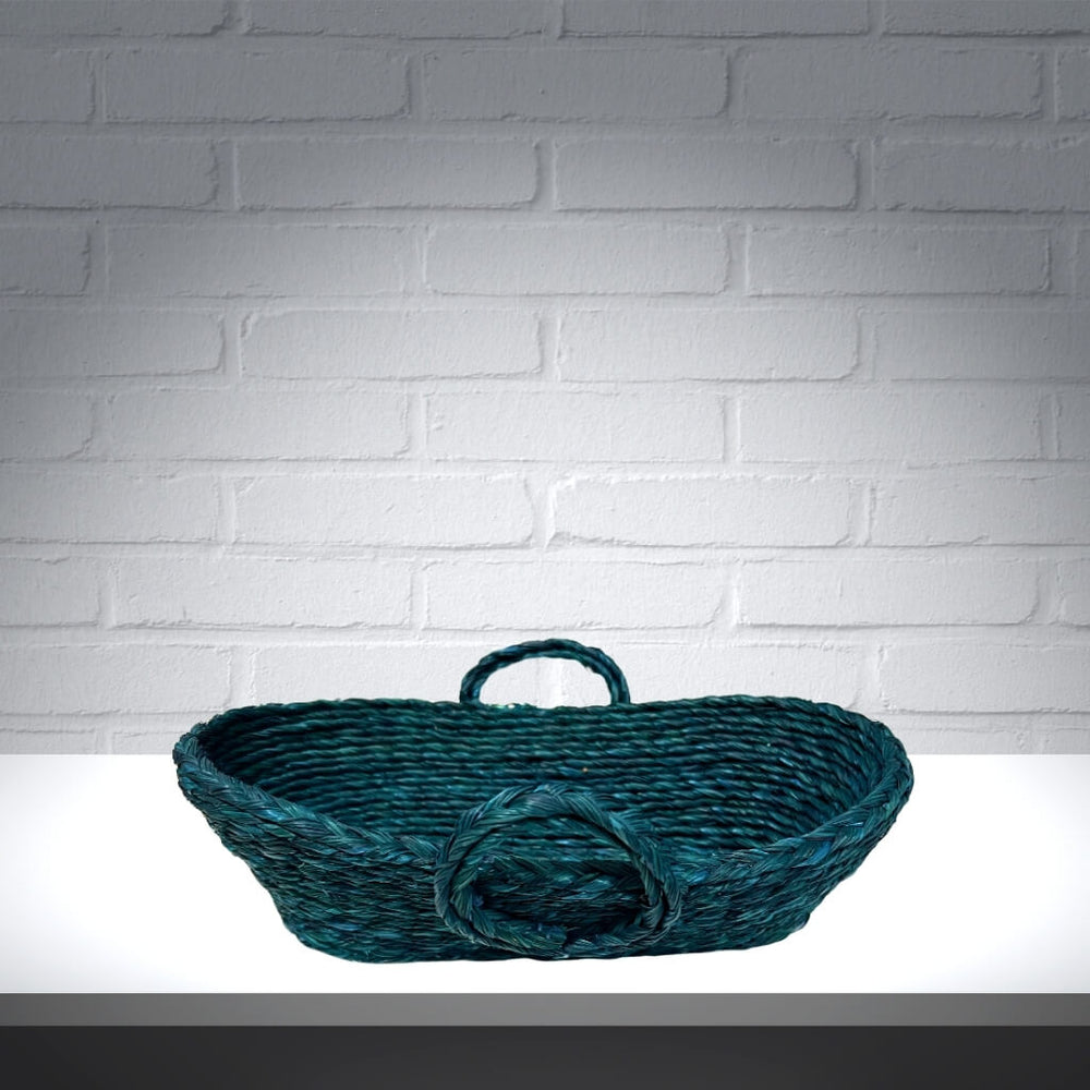 Sabai Grass | Bread Basket (Oval with Handle) - Peacock Green - Taalapatra
