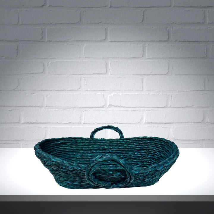 Sabai Grass | Bread Basket (Oval with Handle) - Peacock Green - Taalapatra