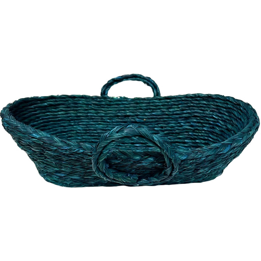 Sabai Grass | Bread Basket (Oval with Handle) - Peacock Green - Taalapatra