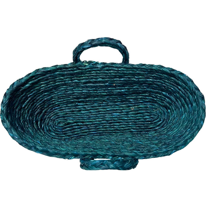 Sabai Grass | Bread Basket (Oval with Handle) - Peacock Green - Taalapatra