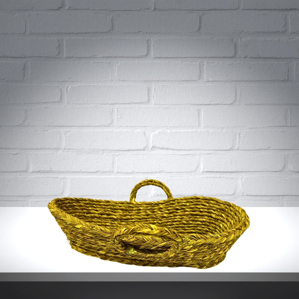 Sabai Grass | Bread Basket (Oval with Handle) - Turmeric Yellow - Taalapatra