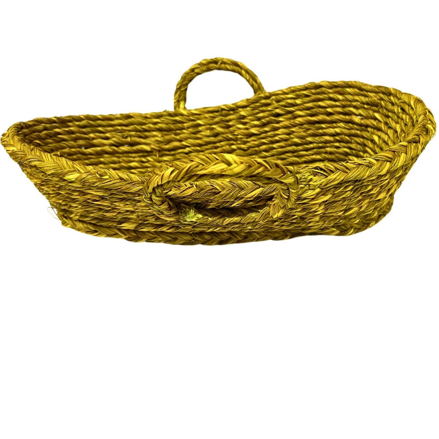 Sabai Grass | Bread Basket (Oval with Handle) - Turmeric Yellow - Taalapatra